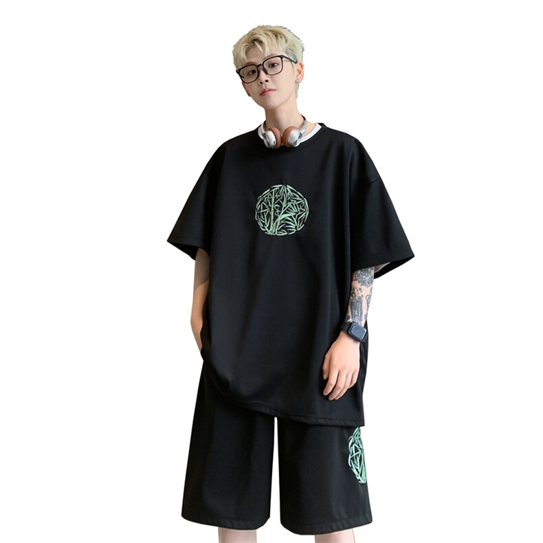 量大优供视频菠萝格套装刺绣短袖短裤男大码M-5XTZ27-特P48,男装牛仔裤,电商B325