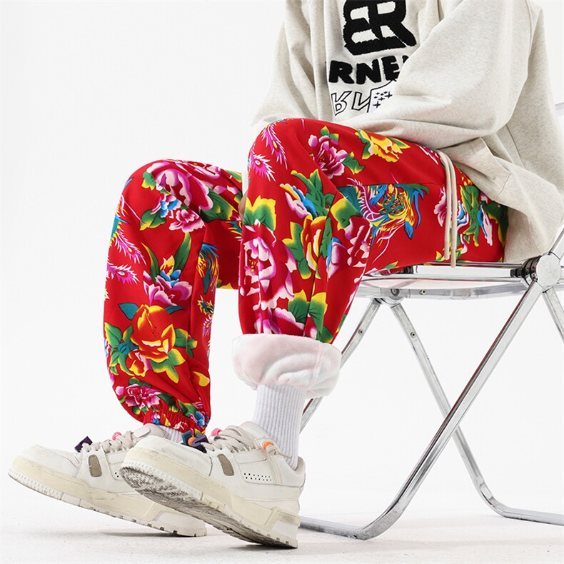 07潮民族风东北大花加绒裤宽松束脚裤棉裤潮XZ211-1-K2373-P55,男装民族服装,星座211-1