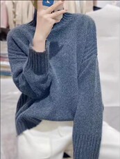 女士秋季新款时尚简约百搭宽松高领慵懒毛衣，女装羊毛衫，悦玛羊绒