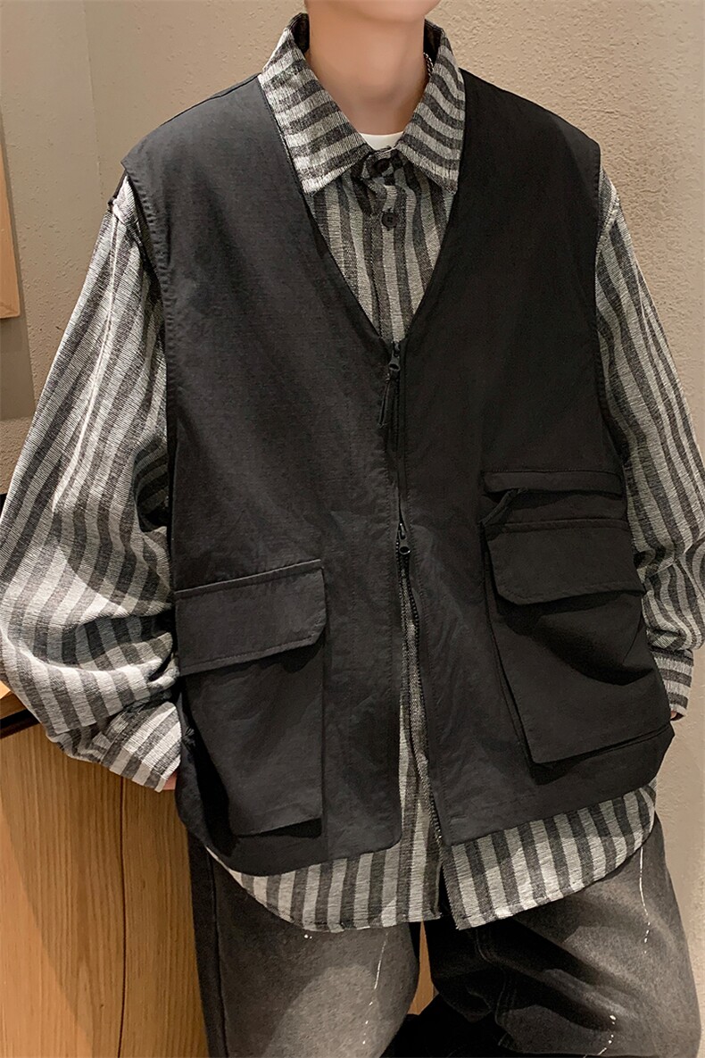 8XL-M特大码衬衫男假两件拼接衬衫新中式坎肩马甲外穿CS508TP68,男装衬衫,电商D206-1