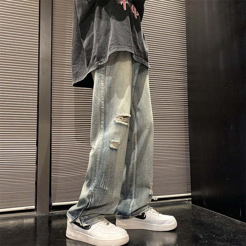开叉拉链牛仔裤男长裤做旧复古色KD514-P50,男装牛仔裤,电商D312-1