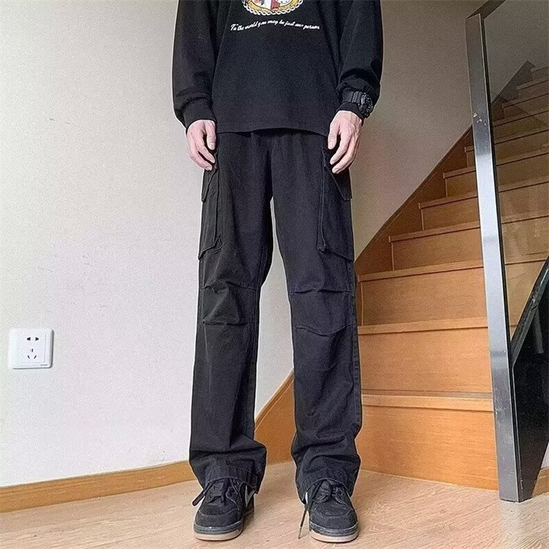 春秋美式复古多口袋工装裤男宽松直筒日系复古做旧百搭长裤潮图片