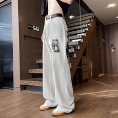 夏款男牛仔裤工装口袋字母人物涂鸦印花直筒长裤NK68P60，男装牛仔裤，星座1013-1