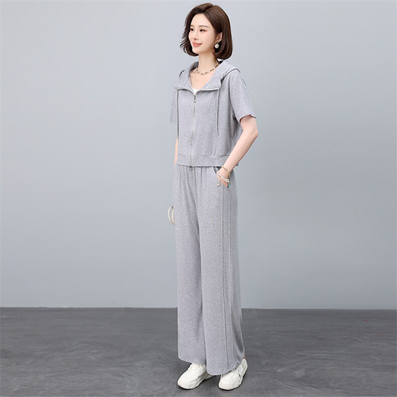 时尚休闲运动套装女2025夏季新款中年妈妈洋气减龄连帽卫衣两件套,女装套装/套裙,依恋蒂丝