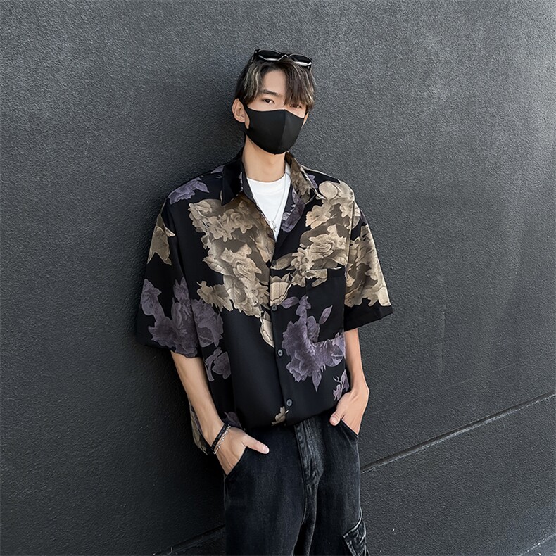 F319-P382025夏季新款日系潮牌短袖衬衫男美式高街休闲衬衣现货,男装衬衫,星座512-6