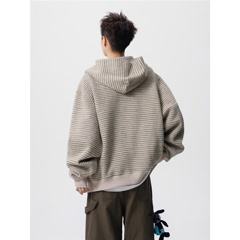 条纹绒感480克开衫连帽卫衣时尚简约流行潮原宿慵懒WY8002P80,男装卫衣,星座1013-5