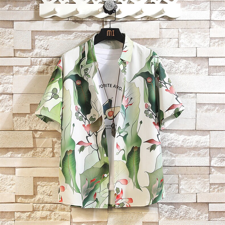 精品大码花男短袖夏季痞宽松上衣服外套翻领衬衫A012/C870C875P35图片
