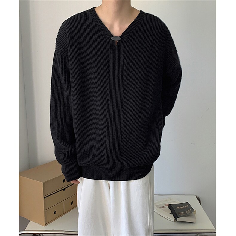 慵懒纯色V领针织衫男韩版禁欲系小众套头上衣潮T908-P78,男装针织衫/毛衣,星座1501