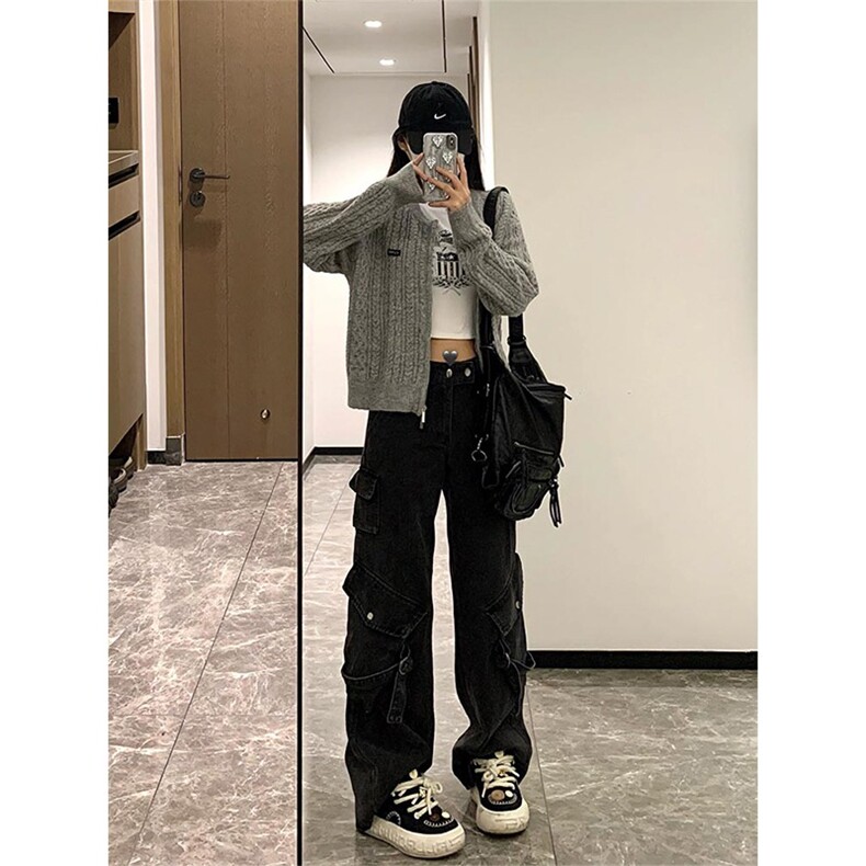 美式高街cleanfit黑色大口袋工装牛仔裤男直筒宽松vib,男装牛仔裤,星座218-1（原230）