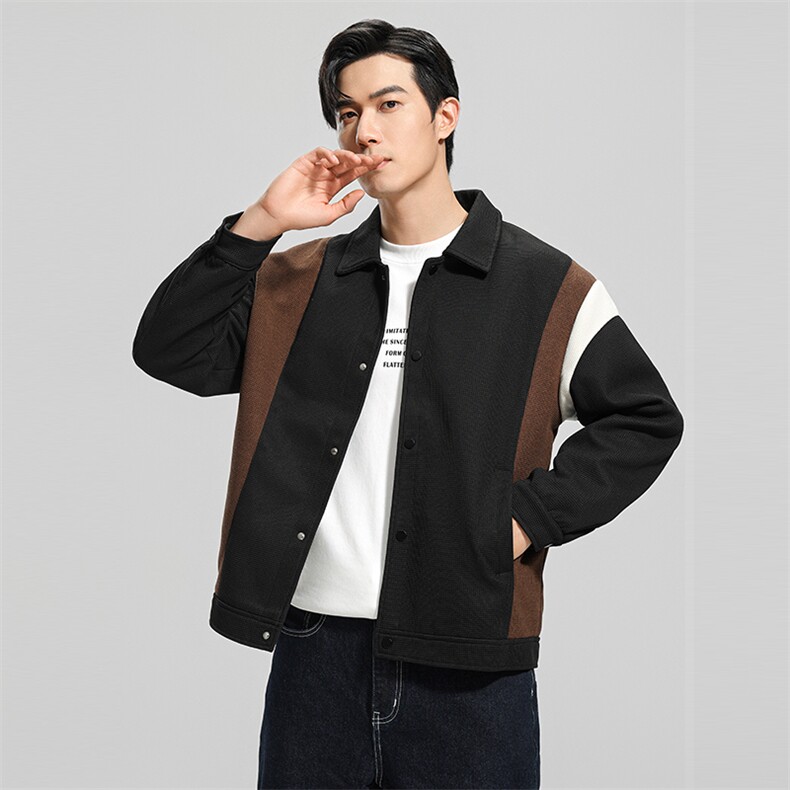 无影墙 秋季新款轻奢休闲拼色高级感翻领夹克外套男JK117-P95图片