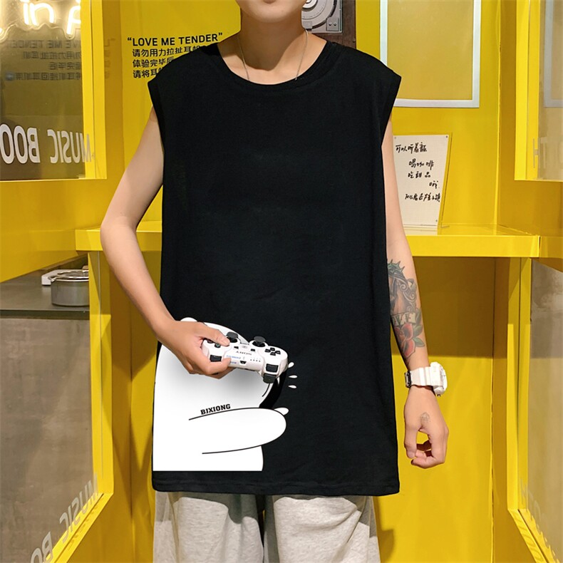 ！港风2023夏季无袖背心男加肥加大码宽松短袖T恤男BX281-P20,男装背心/马甲,电商B371