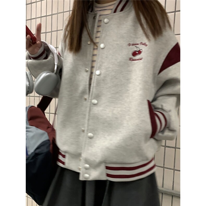 美式樱桃刺绣棒球服外套春秋新款复古夹克JK779-P59,男装夹克,星座208-5