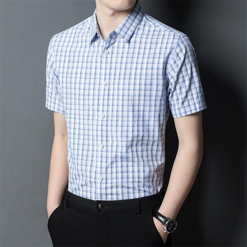 AF21pd2105钱塘2020-3夏季新款男士时尚休闲格子衬衫高品质P52图片