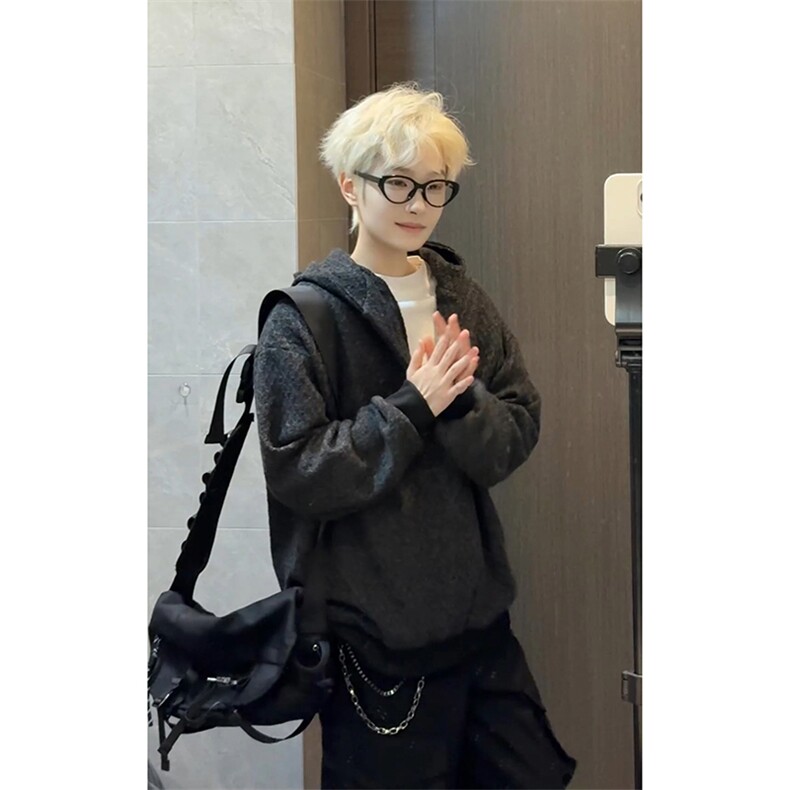 韩系小众宽松肌理面料百搭卫衣个性休闲连帽外套HY899TP45控88,女装短外套,电商A102B