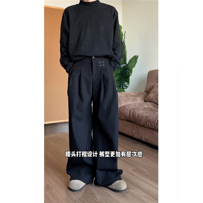 黑色弯刀西裤垂感高级感那不勒斯裤子男春季高个子加长微喇西装裤,男装西服套装,星座506A