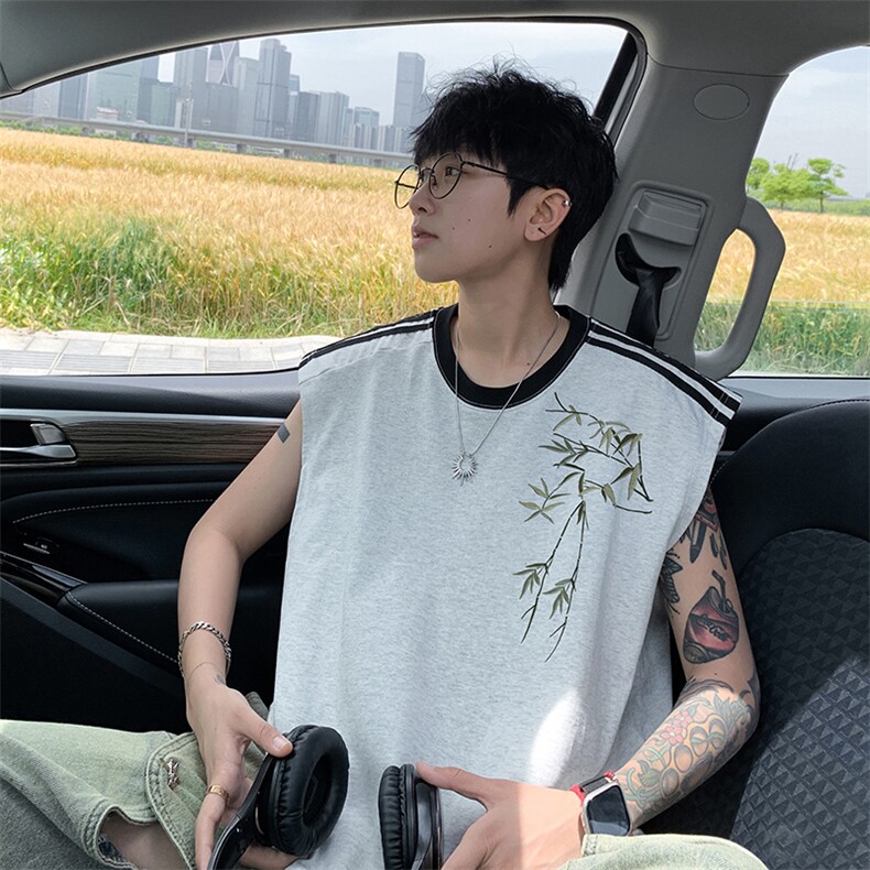 量大优供视频直播高品质重磅260克双纱纯棉印花背心无袖T恤DB93，男装背心/马甲，电商A486