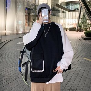 2021秋冬季情侣港风加绒卫衣男宽松圆领休闲大码潮牌长袖P50图片