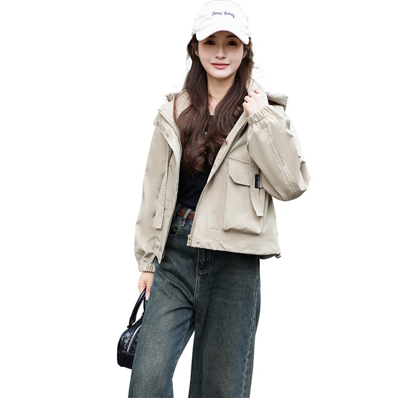 休闲连帽工装短外套女小个子2025年春季新款复古时尚减龄百搭外套,女装短外套,星宇服饰