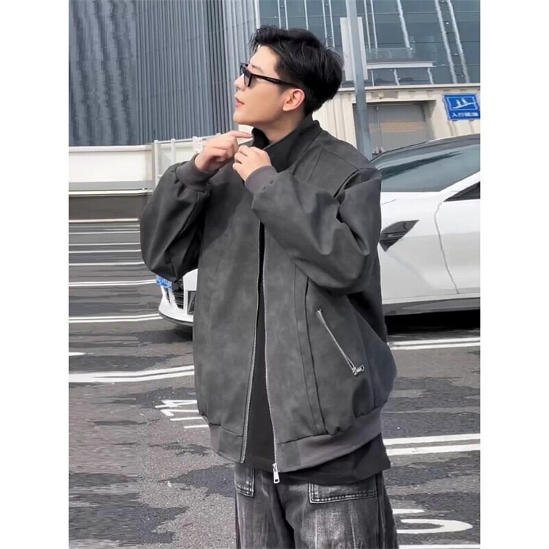 美式立领皮衣外套哈灵顿夹克机车风棒球服JK639特P73,男装夹克,星座908-1