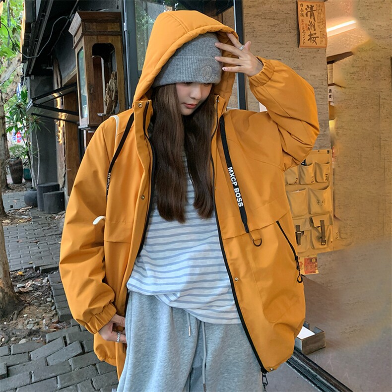 超好看落叶黄连帽冲锋衣羽绒服女冬2024新款工装白鸭绒派克服外套图片