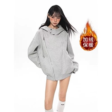 秋冬季加厚新款设计感纽扣连帽卫衣女慵懒宽松显瘦百搭长袖上衣，男装卫衣，星座302B-2