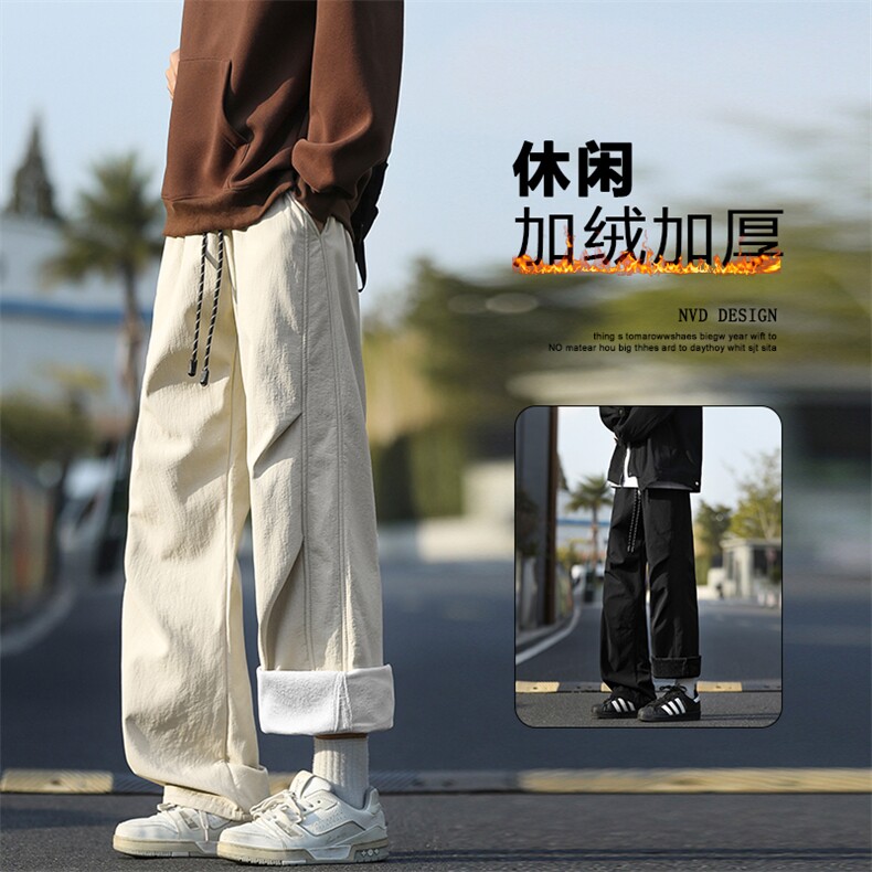 美式褶皱加绒休闲裤高街宽松直筒保暖阔腿裤子JRTP11:3059.9,男装棉衣,星座718-1