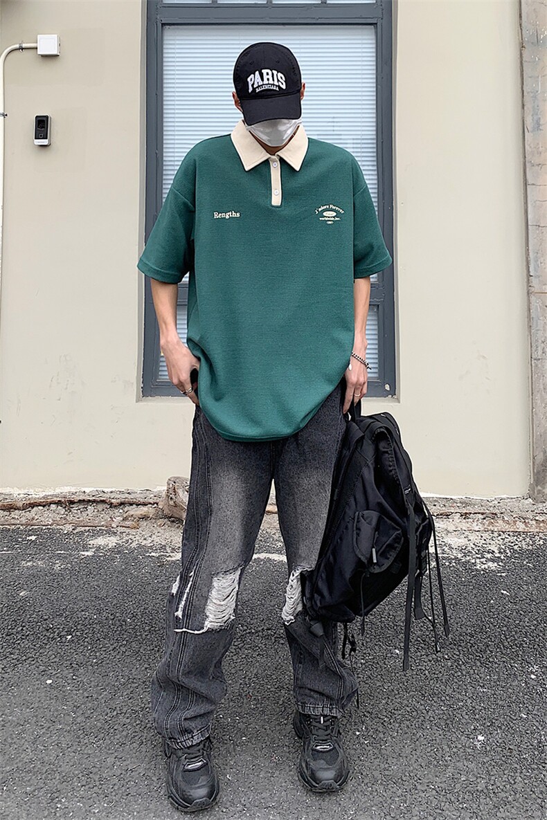 情侣装夏装2026新款港风宽松polo衫翻领夏季男装短袖T恤S187-P48,男装T恤,电商A233-1