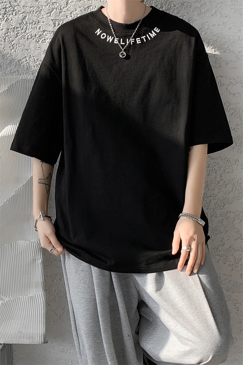 8XL-M特大码正肩纯棉短袖t恤男夏季刺绣上衣白色内搭打底DX309P35,男装T恤,电商D206-1