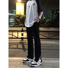 B221美式ins高街暗黑拉链小脚弹力破洞牛仔裤LK23060-P65控88，男装牛仔裤，电商B221