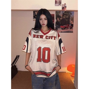 网图现货 美式V领10号印花拼接网眼短袖球衣男女T0171/P35图片