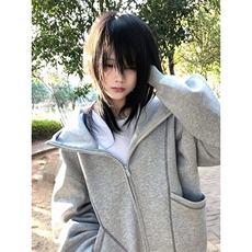 抖音得物高品质秋冬美式高街重磅结构辑明线纹理连帽卫衣外套W111，女装短外套，电商A486-1