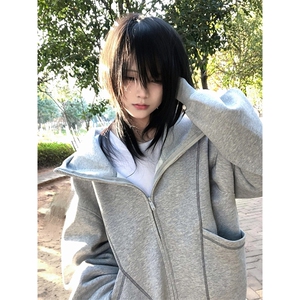抖音得物高品质秋冬美式高街重磅结构辑明线纹理连帽卫衣外套W111图片