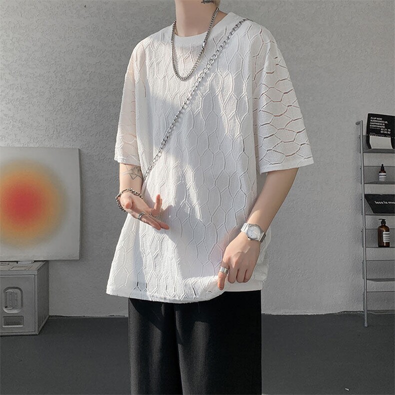 现货T10130-特p30控58高品质面料镂空痞帅大码圆领短袖T恤衫,男装T恤,电商A059