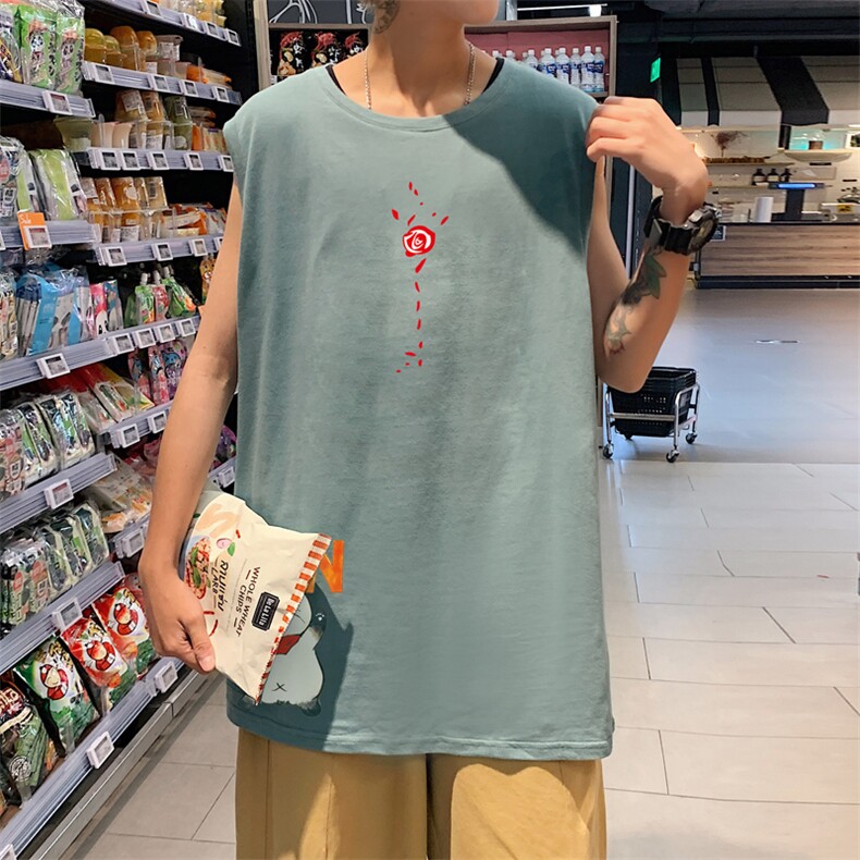 ！港风2023夏季无袖背心男加肥加大码宽松短袖T恤男BX275-P20,男装背心/马甲,电商B371