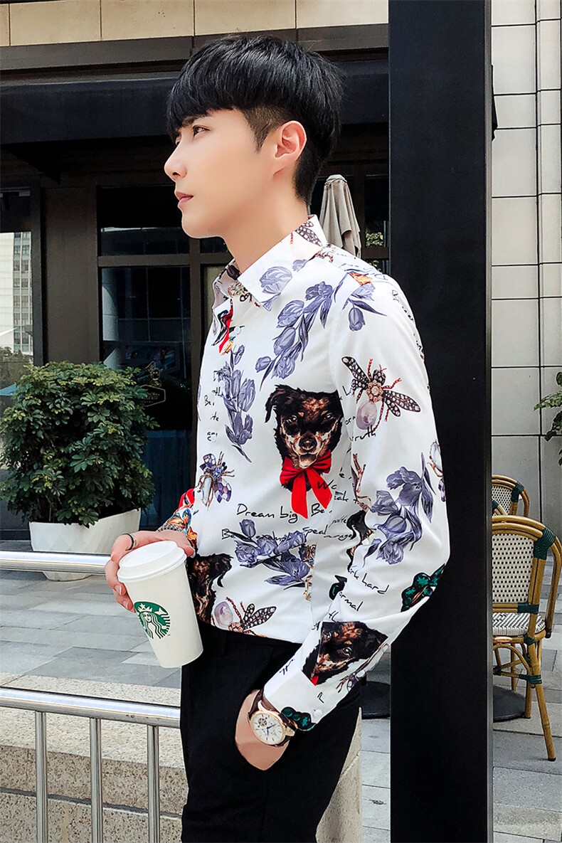 2021秋冬潮流个性花衬衫男长袖韩版休闲印花衬衣A470-CS112,男装衬衫,电商A207