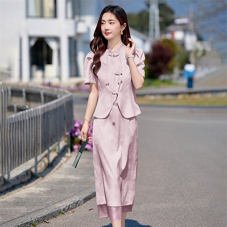 新中式G风套装女2025夏季新款气质小香风休闲减龄百搭两件套,女装套装/套裙,时尚俏佳人