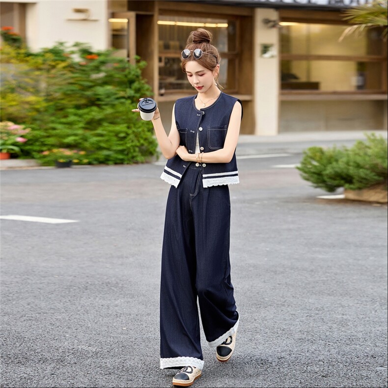 牛仔套装女2025夏季新款韩系高级减龄气质时尚休闲两件套,女装套装/套裙,魅影