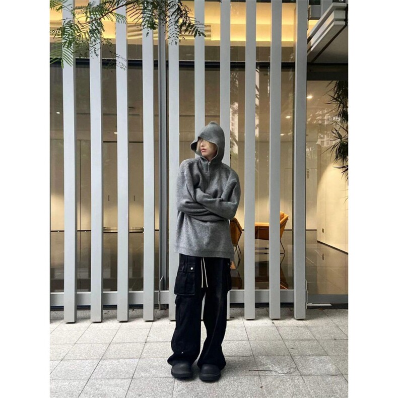 网图灰色半拉链毛衣男款美式复古高级感针织衫连帽外套MY281-特P,男装针织衫/毛衣,星座1007（原301D）
