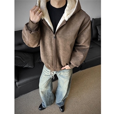 冬季连帽pu皮加绒皮棉衣座山雕男装加绒连帽棉服情侣外套S533特90，男装皮衣，电商A233-1