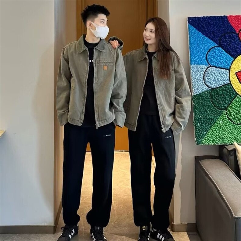 美式复古牛仔外套男款春秋季宽松底特律工装夹克潮牌做旧情侣衣服,男装工装外套,星座506A