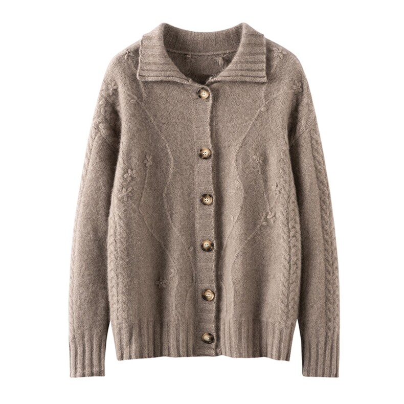 2025秋冬新款女羊绒衫100%纯羊绒polo领纯色外套加厚保暖针织开衫，女装羊毛衫，佰米娇羊绒