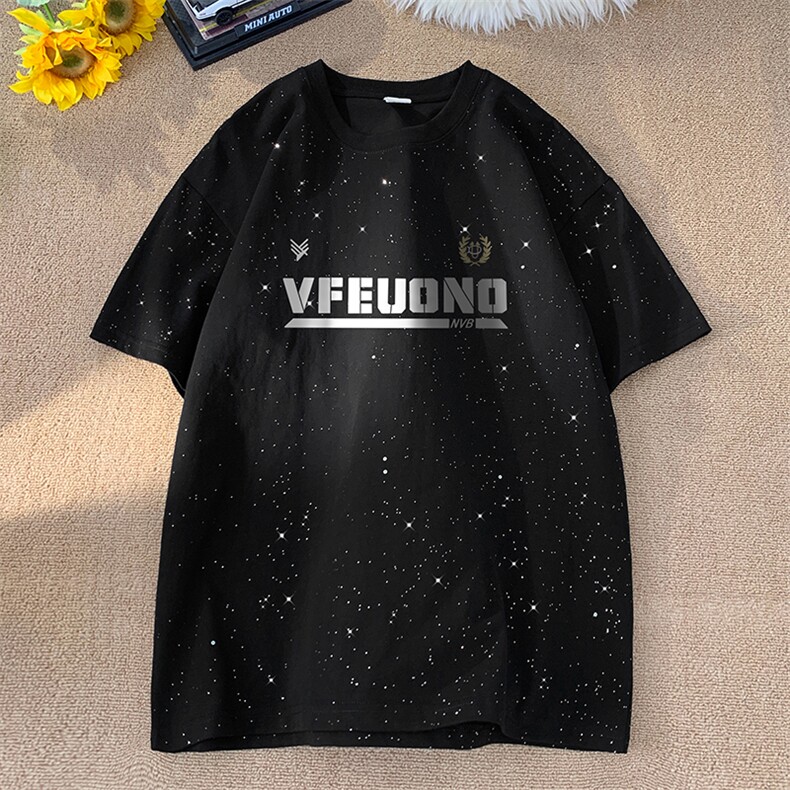 量大优供抖音视频 支持得物配合二开美式满天星亮片短袖T恤MTX537图片