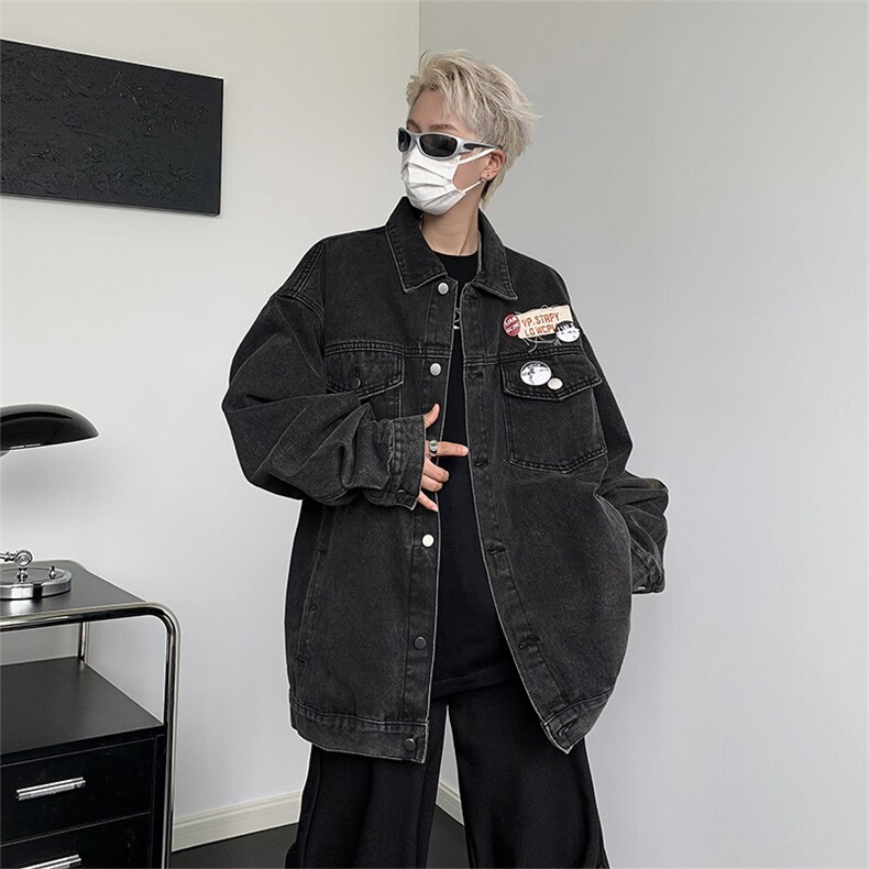 美式复古牛仔外套男女春秋设计感宽松休闲夹克上衣潮牌J8323-P63,男装夹克,星座1008
