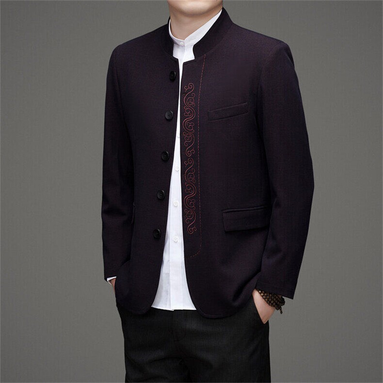春秋中山装两件套男士中年风新中式休闲西服唐装MJ591T-P195,男装西服,星座1105-3
