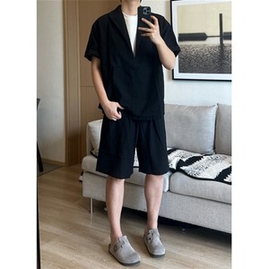 老钱风穿搭短袖短裤套装男夏季轻薄休闲假两件衬衫一整套 TZ18图片