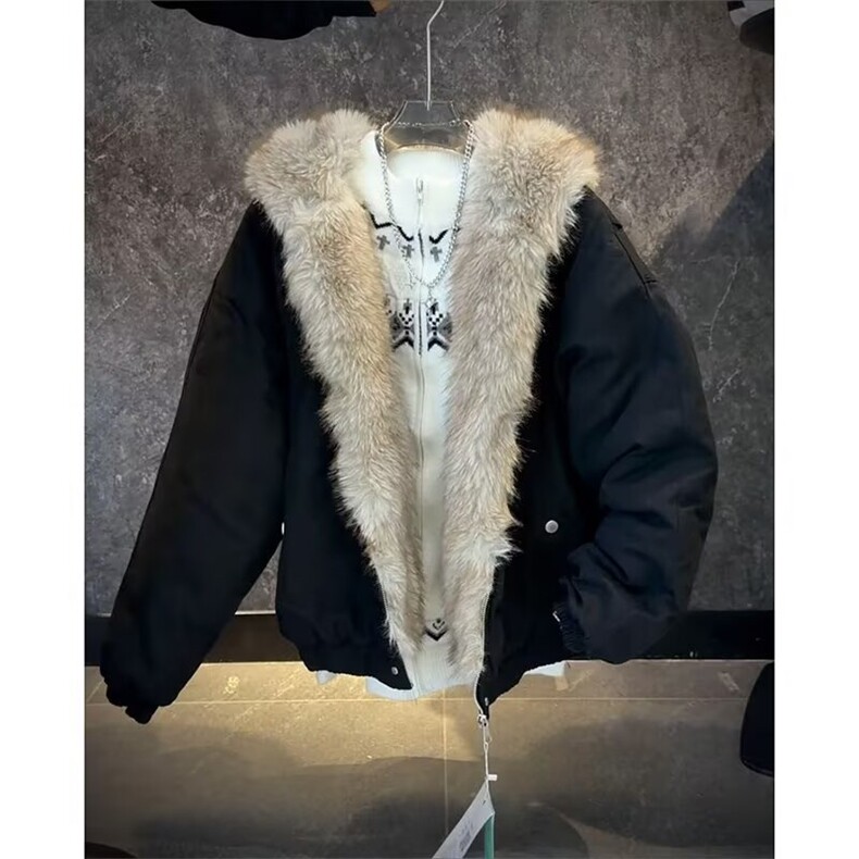 美式高街座山雕棉服男女冬季连帽毛领外套高级感痞帅夹克棉衣,男装夹克,星座506A