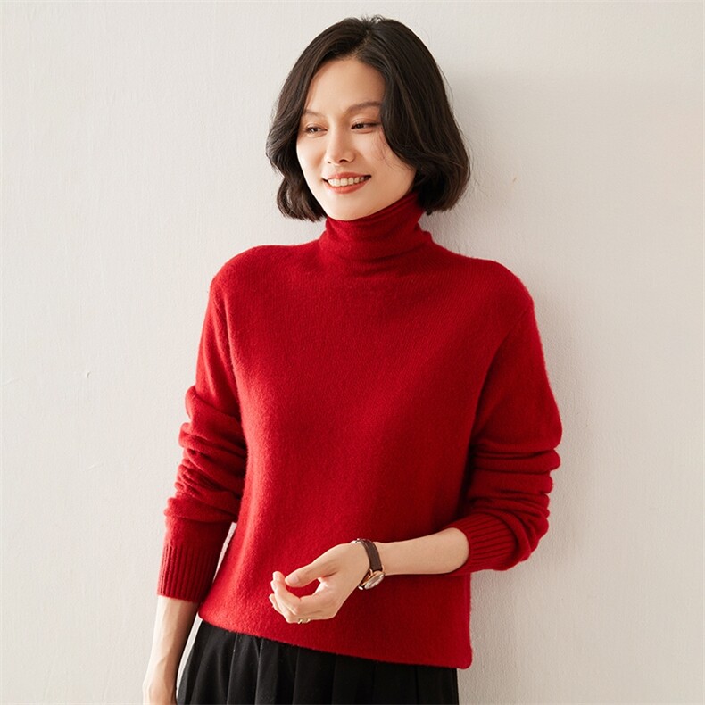 2024秋季新款女士高领长袖短款套头衫休闲百搭35%羊绒衫,女装羊绒衫,澳煜绒