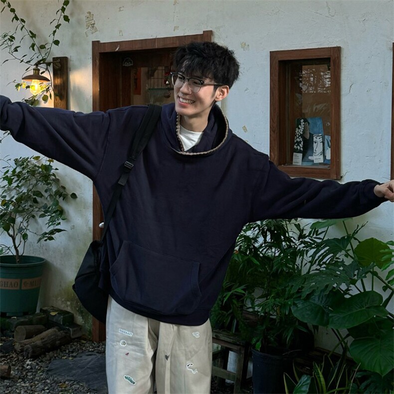 抖音得物高品质二开25秋冬美式重磅宽松纯色连帽贝壳刺绣卫衣W63,男装卫衣,电商A486