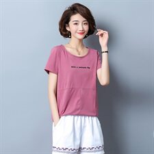 直筒2021年夏季时尚百搭套头圆领T恤短袖短款纯色，女装T恤，独衣靓