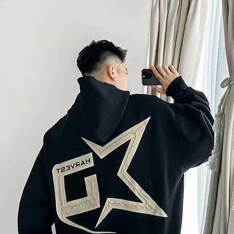 美式高街重磅连帽卫衣男士春秋新款加大码300斤潮流宽松帅气外套，女装短外套，星座506A